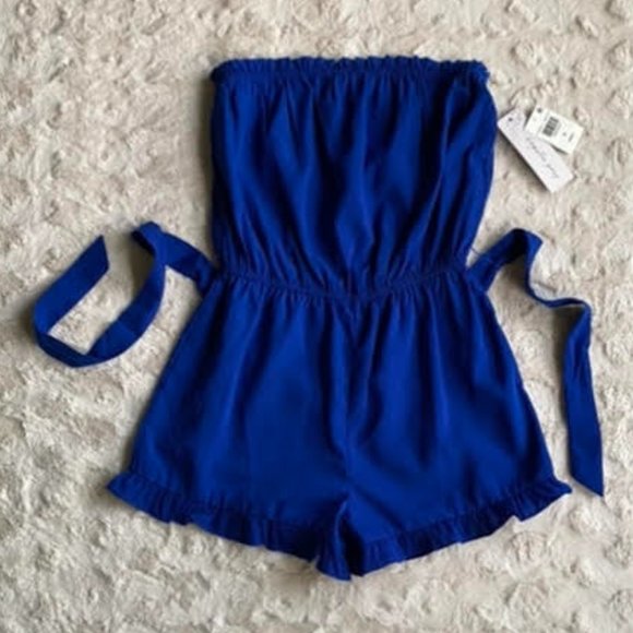 Kingston Pants - Blue Strapless Romper